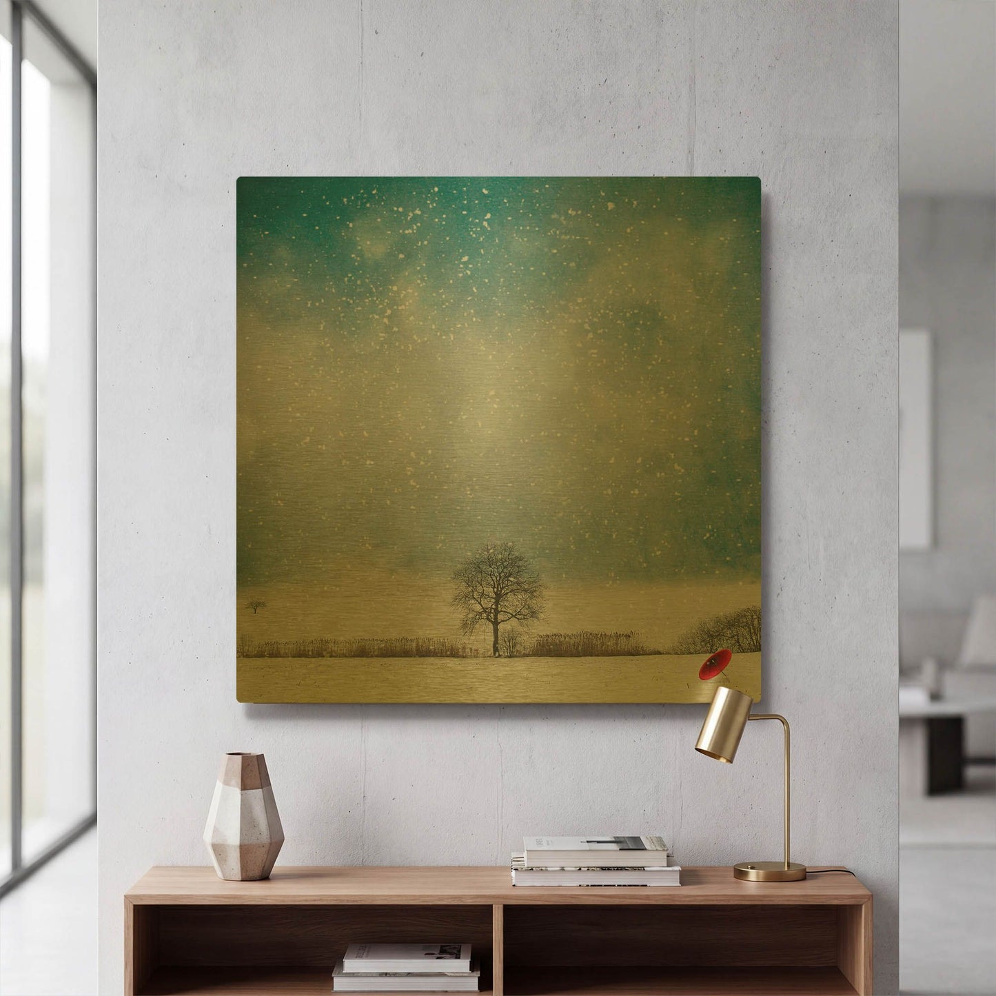 'The Red Umbrella' By Philippe Sainte Gold Metal Wall Art