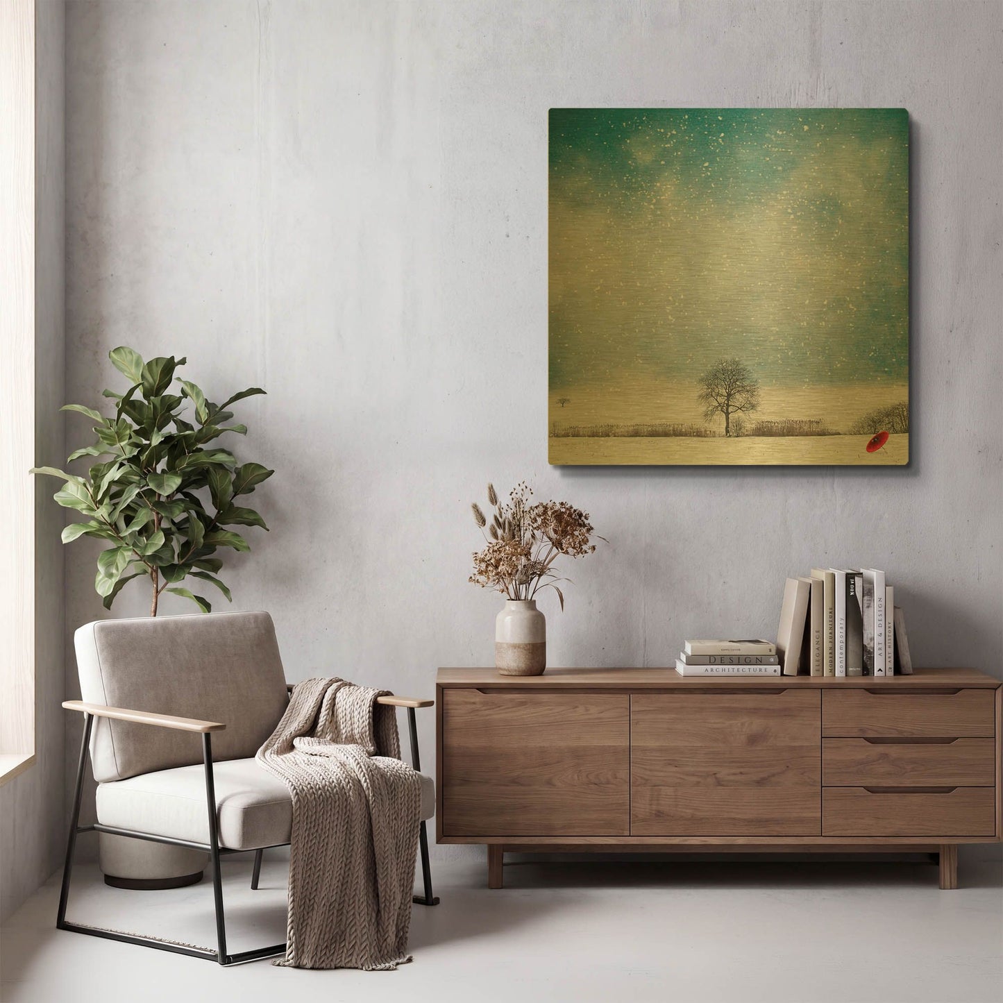 'The Red Umbrella' By Philippe Sainte Gold Metal Wall Art
