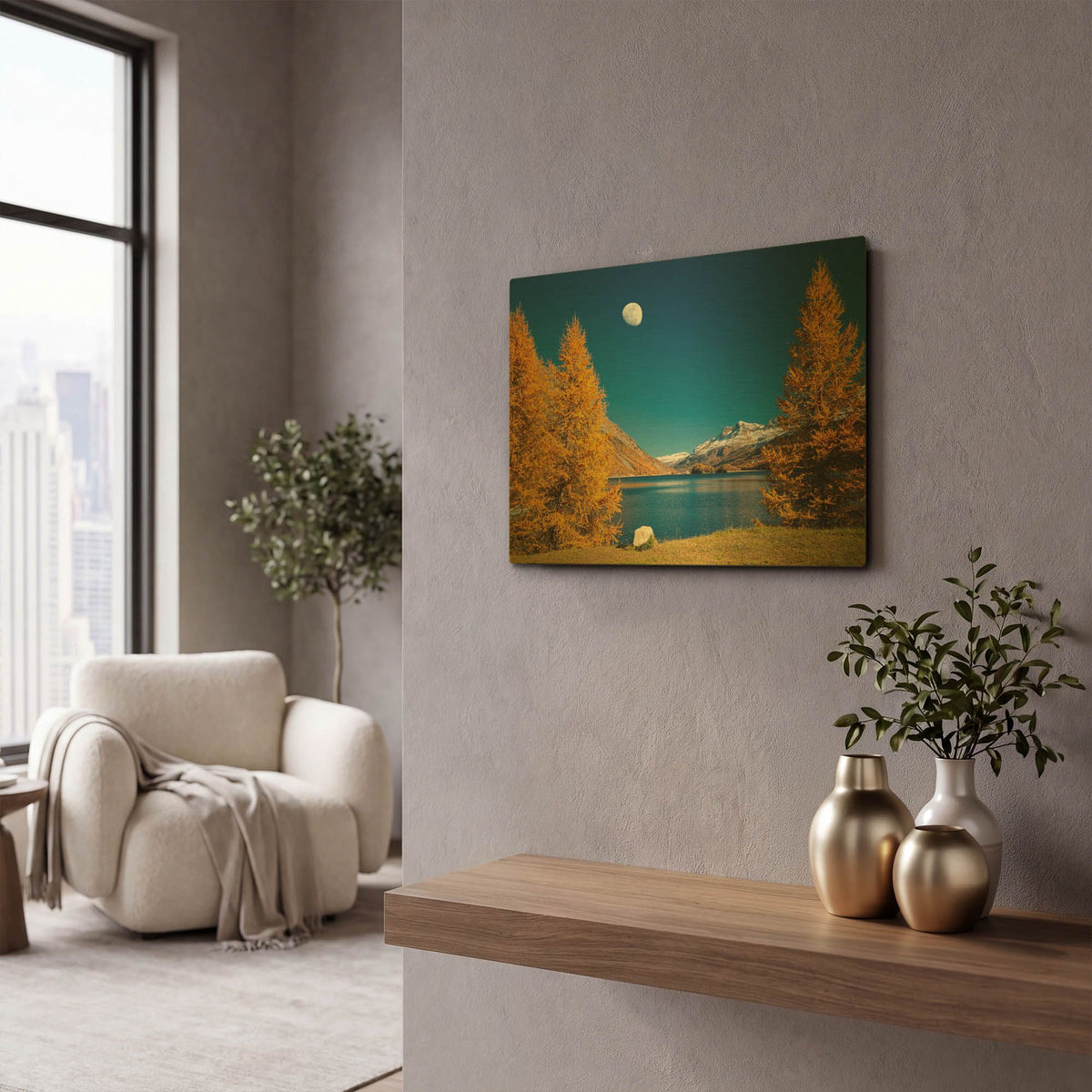 'The Rock And The Moon' By Philippe Sainte Gold Metal Wall Art