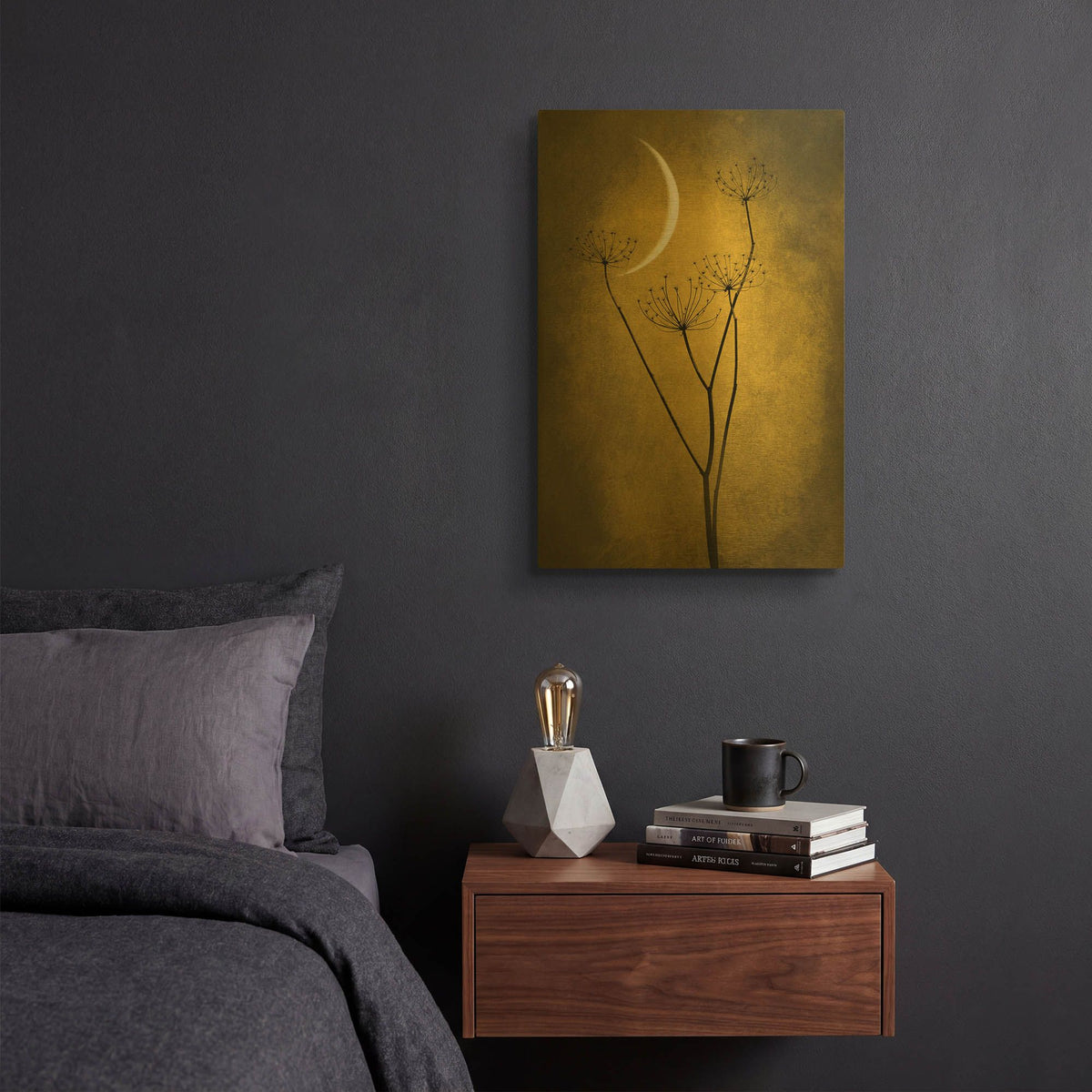'Yellow Crescent Moon' By Philippe Sainte Gold Metal Wall Art