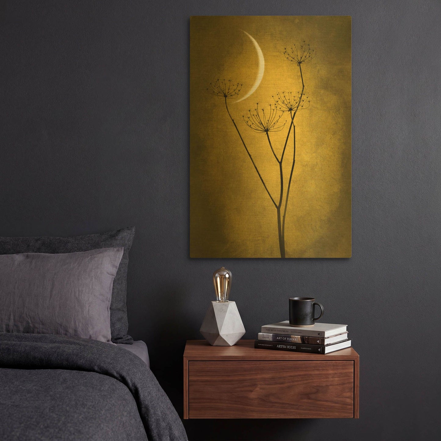 'Yellow Crescent Moon' By Philippe Sainte Gold Metal Wall Art