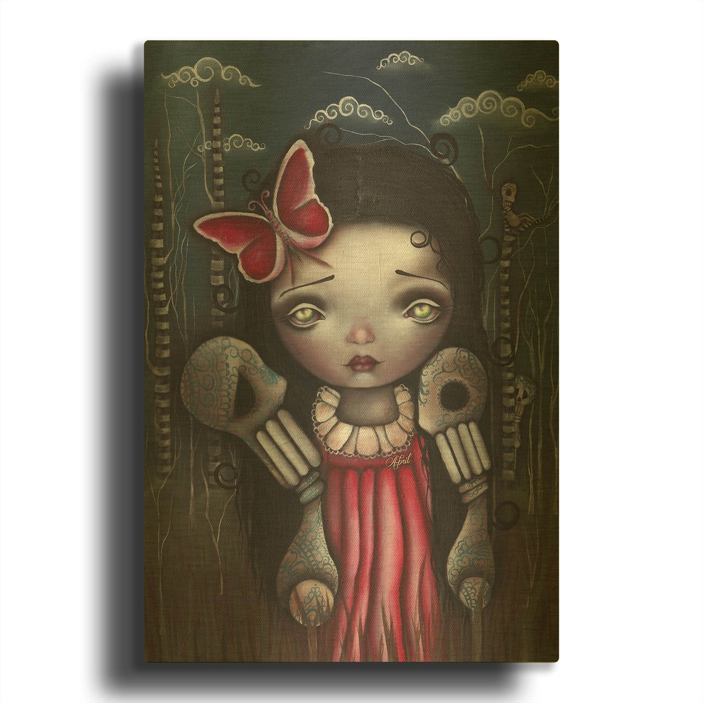 'Bones And Butterflies' By Abril Andrade Gold Metal Wall Art