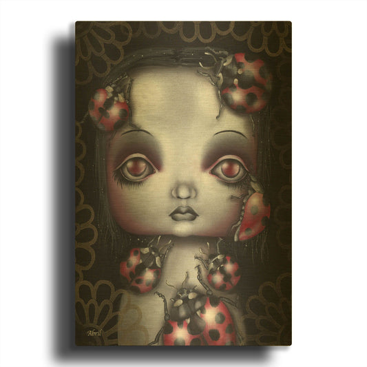 'Ladybug Girl' By Abril Andrade Gold Metal Wall Art