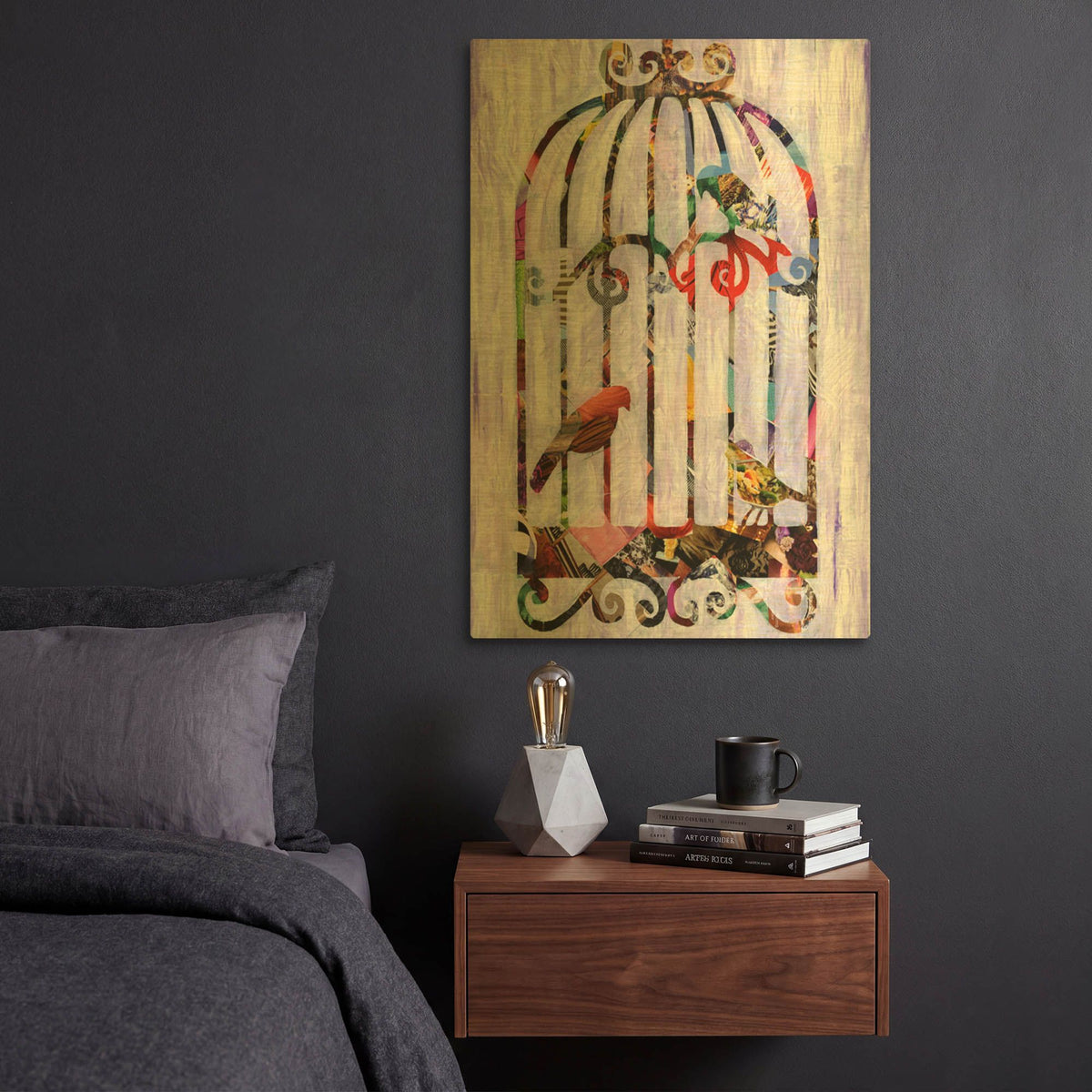 'Bird Cage' By Artpoptart Gold Metal Wall Art