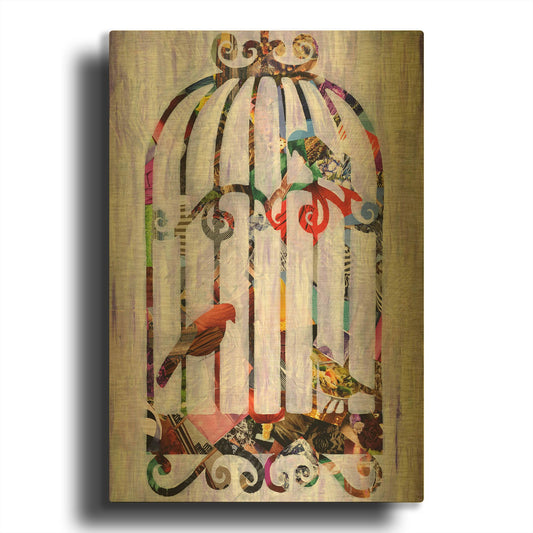 'Bird Cage' By Artpoptart Gold Metal Wall Art