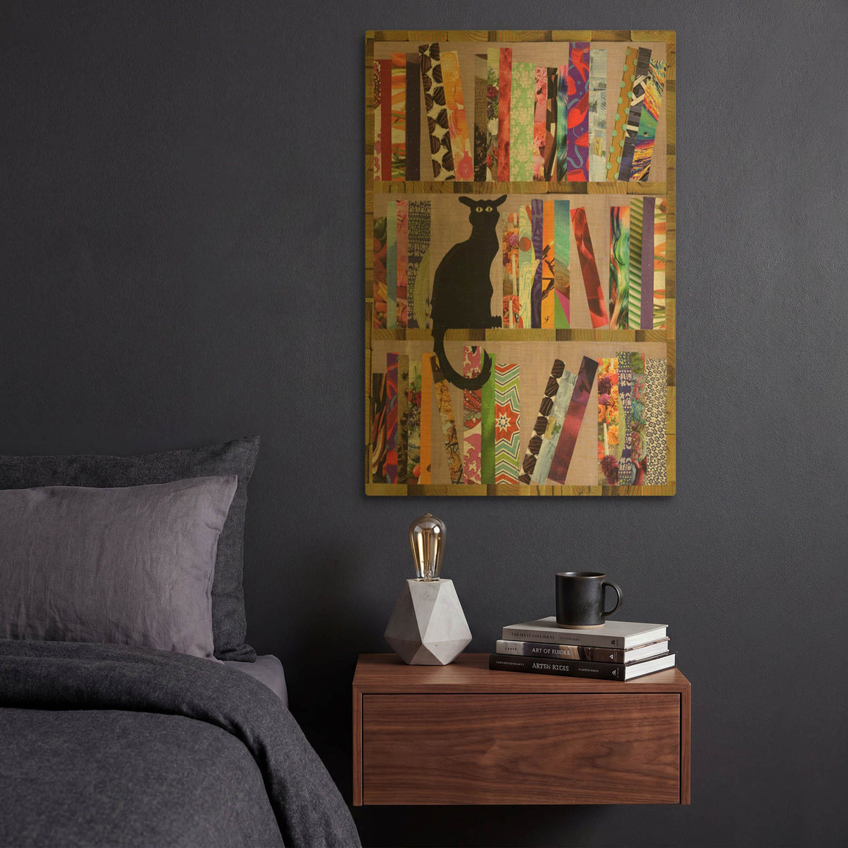 'Bookcat' By Artpoptart Gold Metal Wall Art