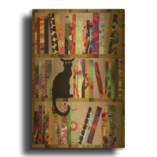 'Bookcat' By Artpoptart Gold Metal Wall Art