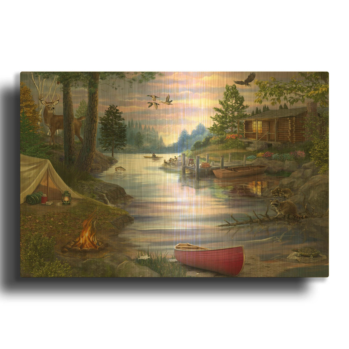 'Cabin Lake' By Bigelow Illustrations Gold Metal Wall Art
