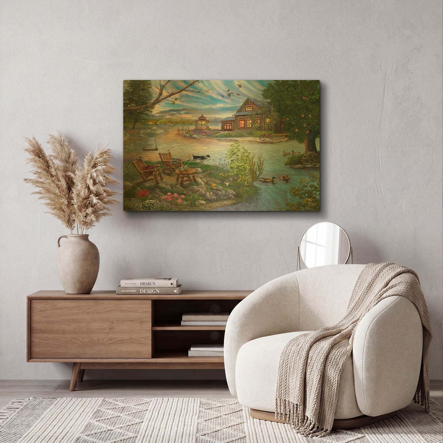'Coffee on the Lakeshore' By Bigelow Illustrations Gold Metal Wall Art