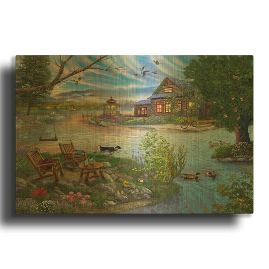 'Coffee on the Lakeshore' By Bigelow Illustrations Gold Metal Wall Art