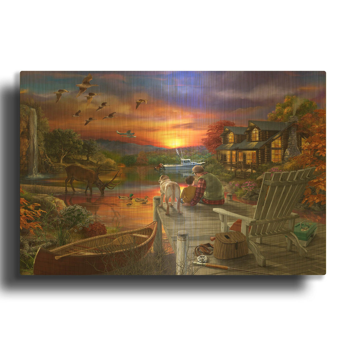 'Sunset Cabin 11-25' By Bigelow Illustrations Gold Metal Wall Art
