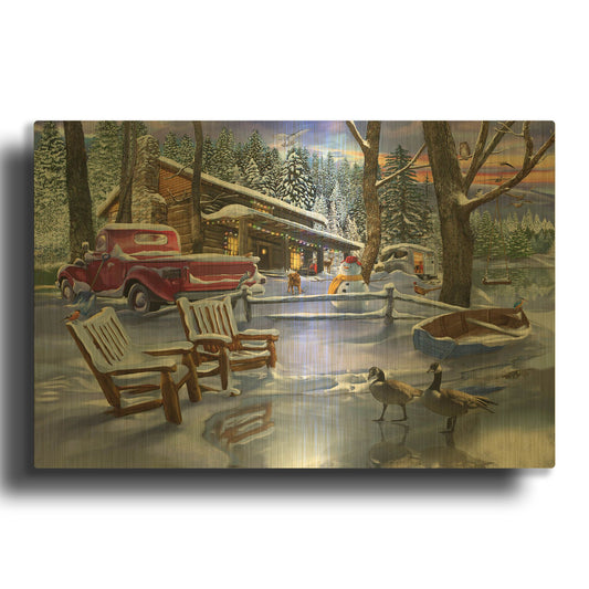 'Winter Cabin' By Bigelow Illustrations Gold Metal Wall Art