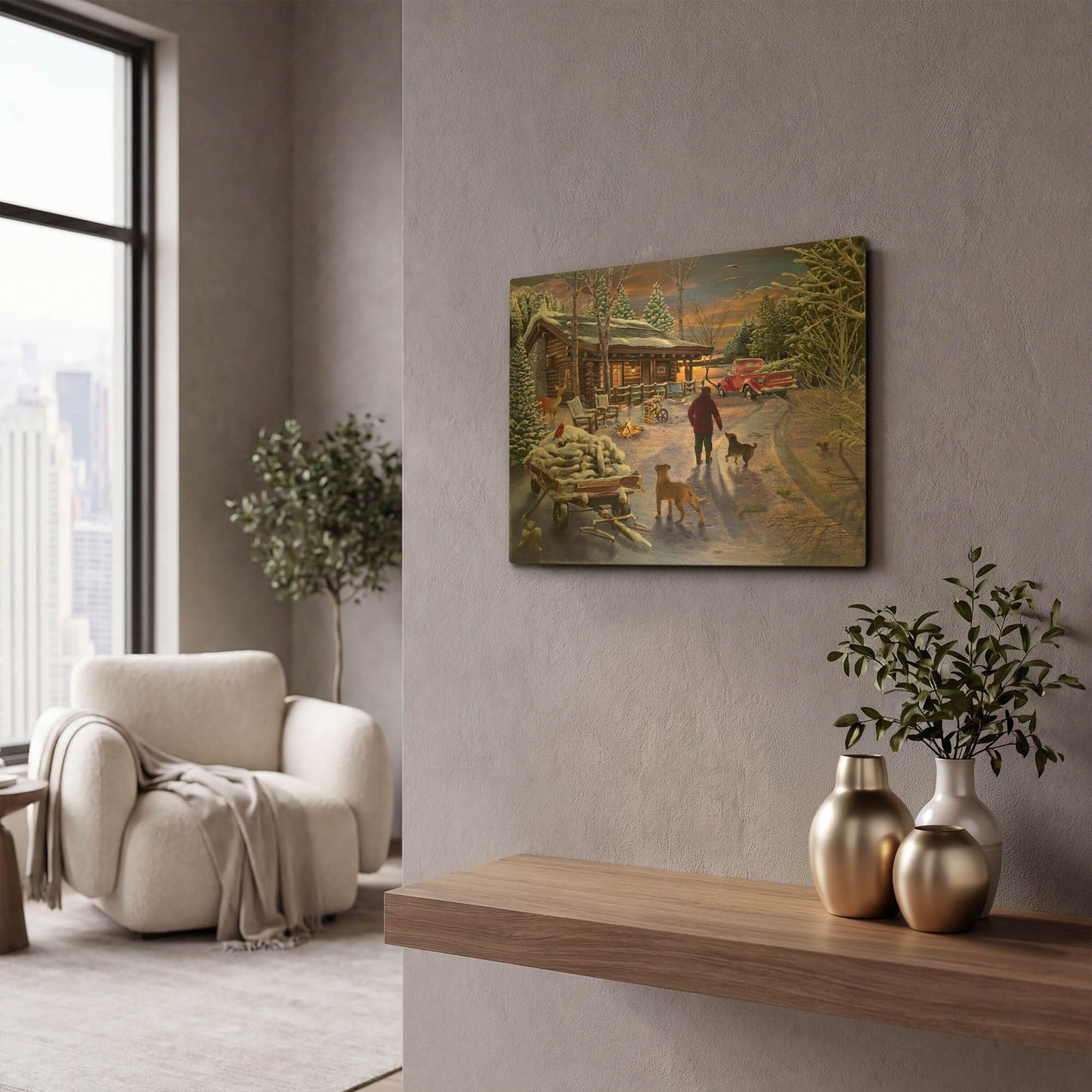 'Winter Refuge' By Bigelow Illustrations Gold Metal Wall Art