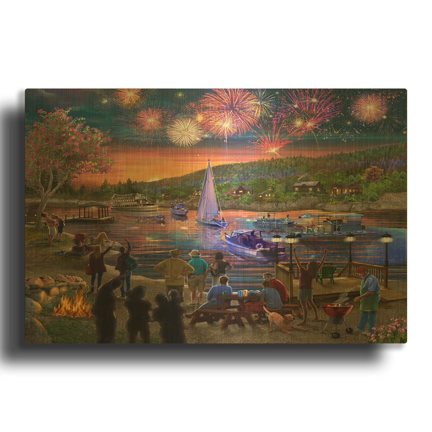 'Summer Fireworks 2' By Bigelow Illustrations Gold Metal Wall Art