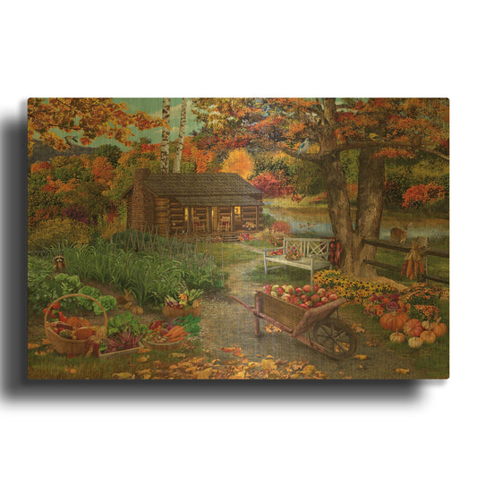 'Harvest at the Cabin' By Bigelow Illustrations Gold Metal Wall Art