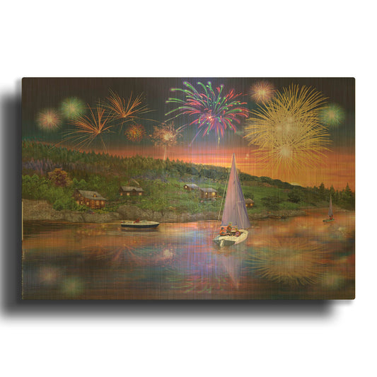 'Sailboat Fireworks' By Bigelow Illustrations Gold Metal Wall Art
