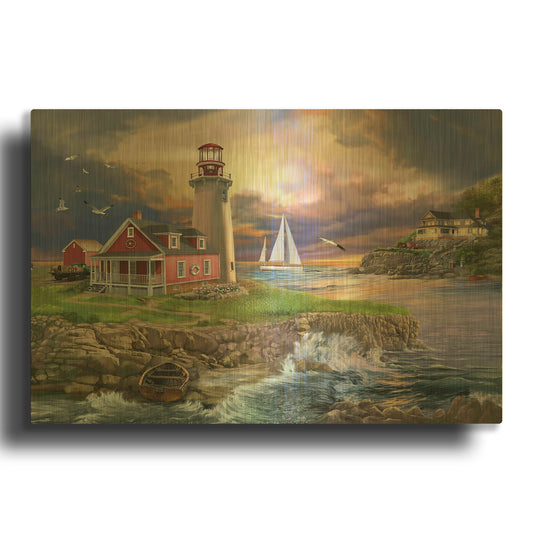 'Sunset Point Lighthouse' By Bigelow Illustrations Gold Metal Wall Art