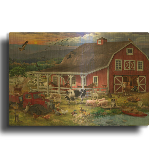 'The Barnyard Crowd' By Bigelow Illustrations Gold Metal Wall Art