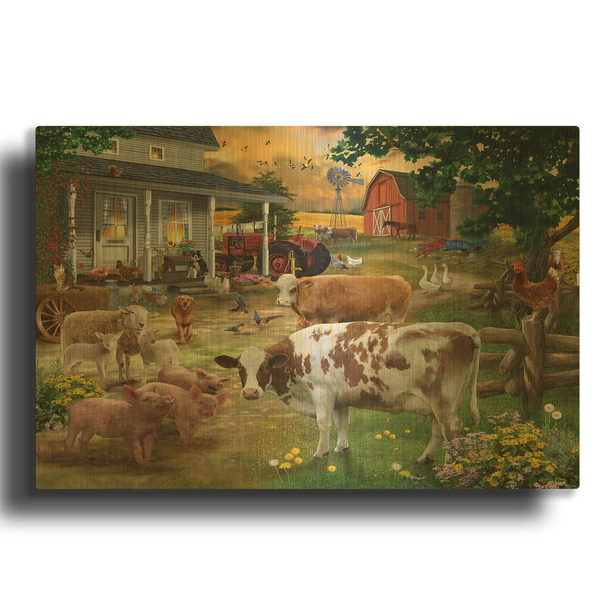 'Farm Friends' By Bigelow Illustrations Gold Metal Wall Art