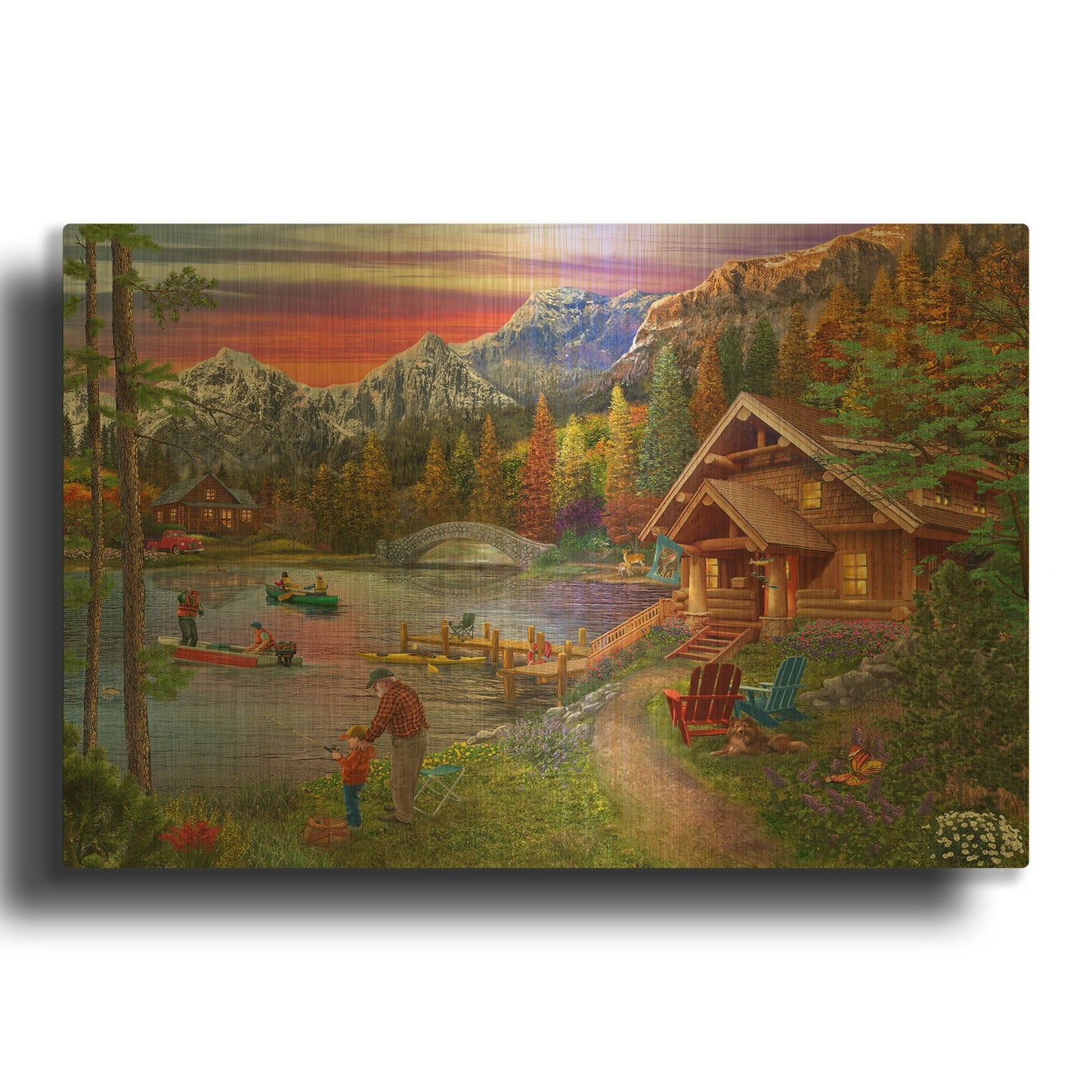 'Stone Bridge Lake' By Bigelow Illustrations Gold Metal Wall Art