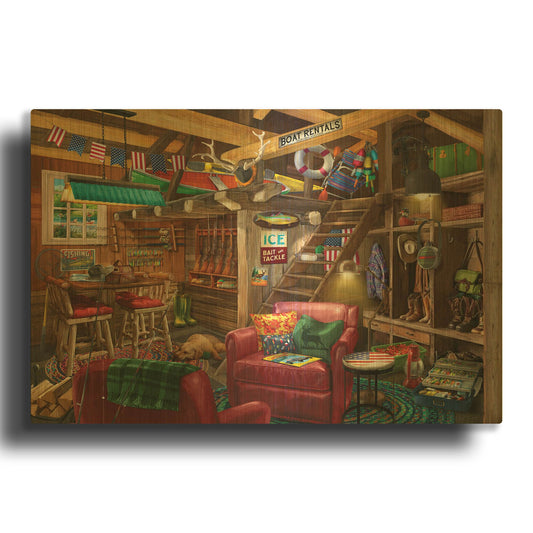 'Fish Hunt or Hibernate US' By Bigelow Illustrations Gold Metal Wall Art