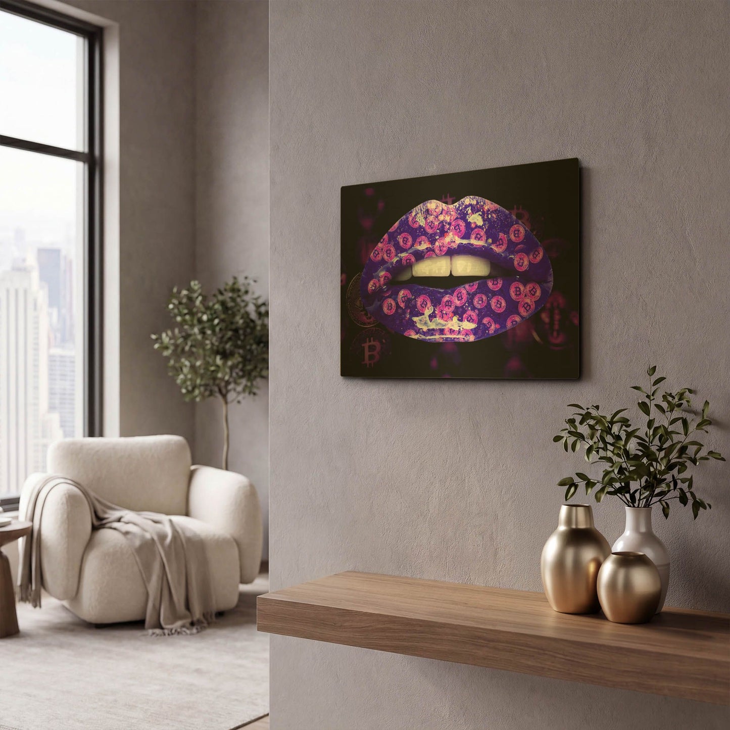 'Bitcoin Milkshake Violet' By LUXE Gold Metal Wall Art