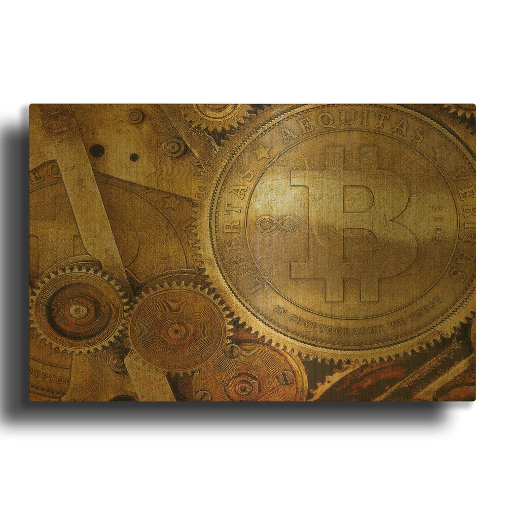 'Grunge Bitcoin One' By Steve Hunziker OOB Gold Metal Wall Art