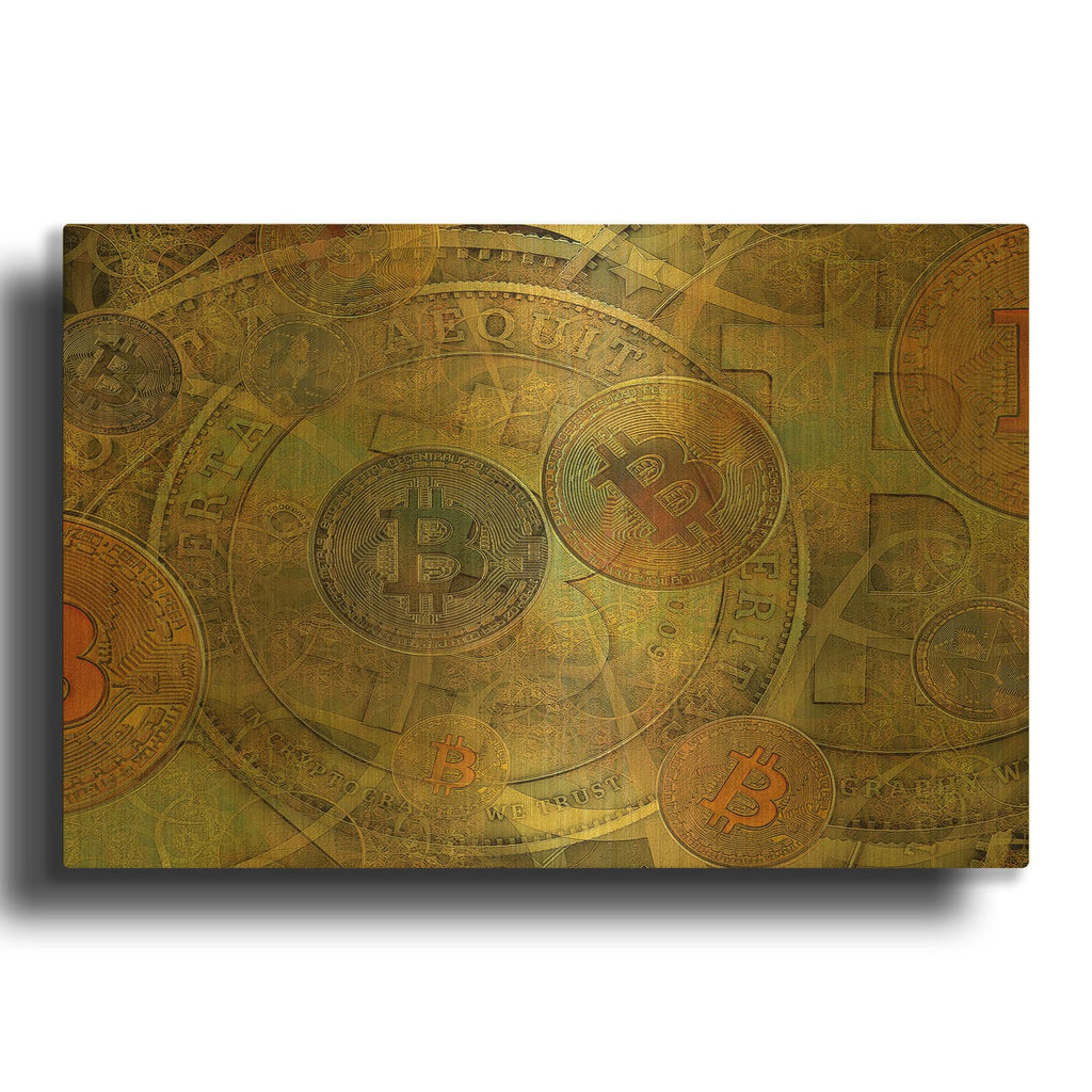 'Grunge Bitcoin Two' By Steve Hunziker OOB Gold Metal Wall Art