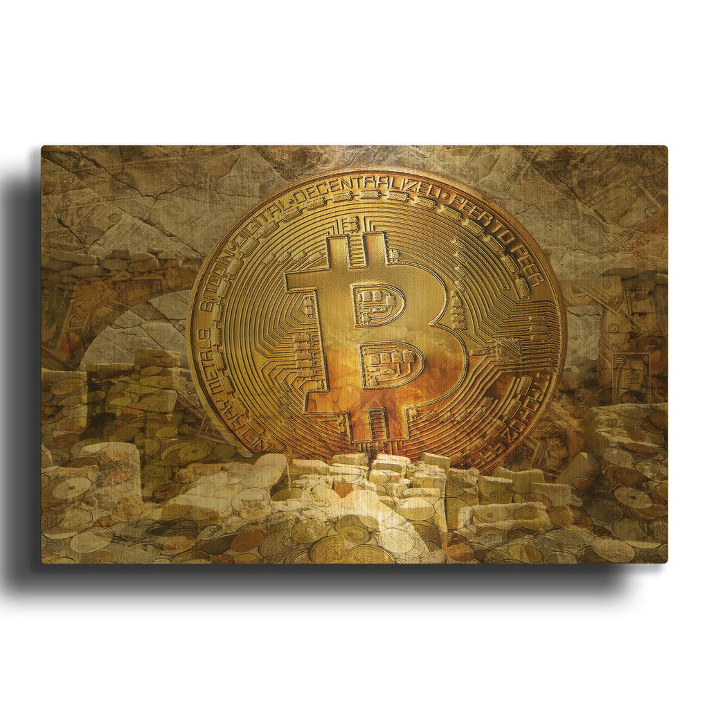 'Bitcoin New Age Four' By Steve Hunziker OOB Gold Metal Wall Art