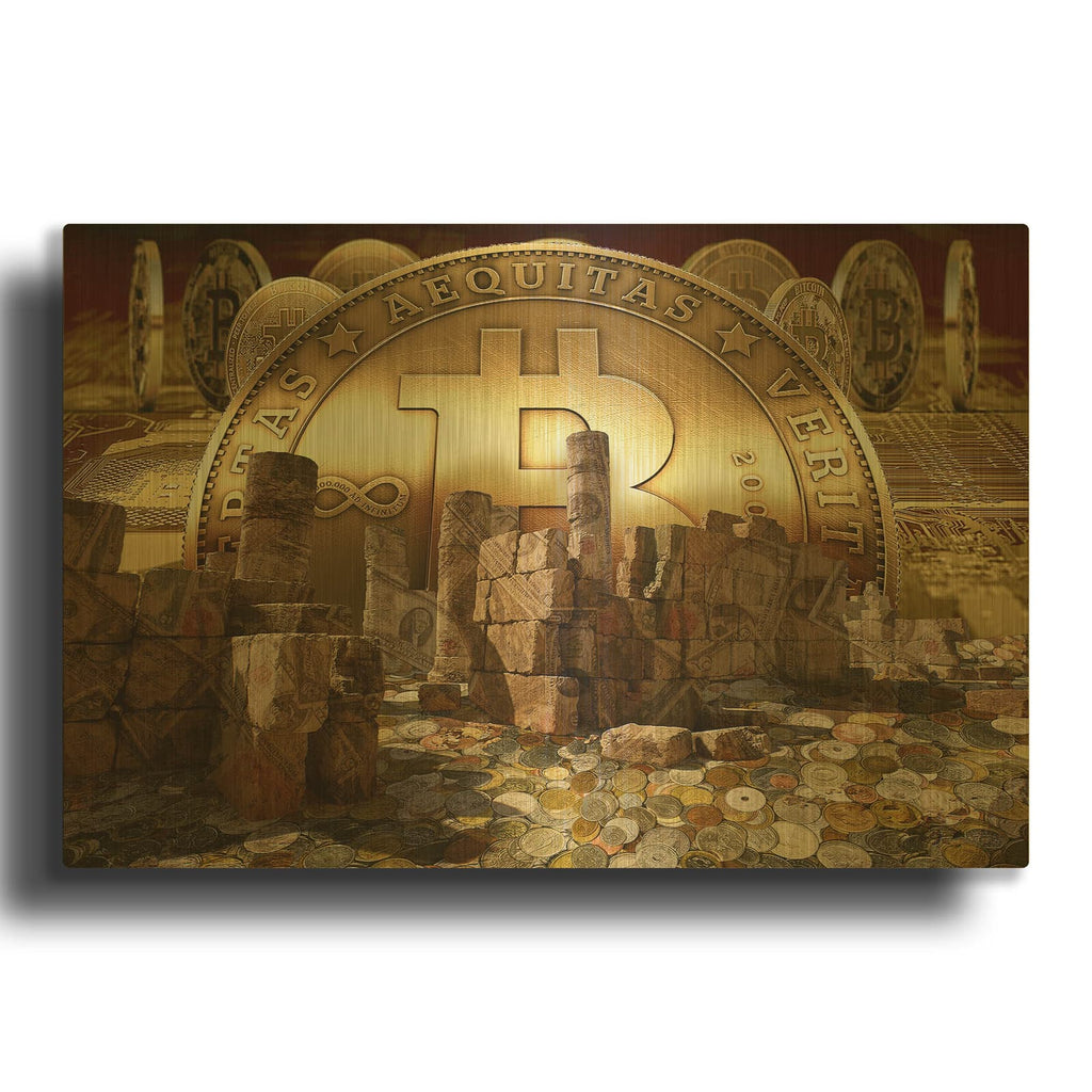 'Bitcoin New Age Seven' By Steve Hunziker OOB Gold Metal Wall Art