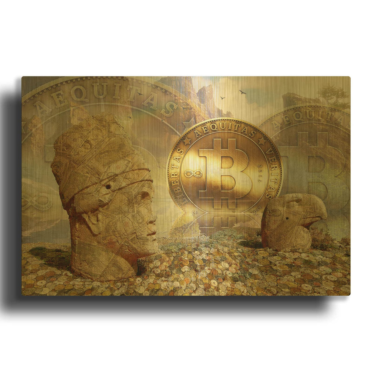 'Bitcoin New Age Eight' By Steve Hunziker OOB Gold Metal Wall Art