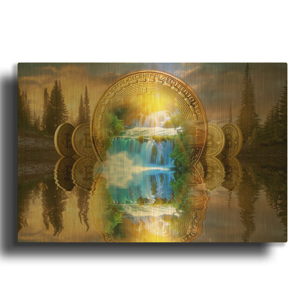 'Bitcoin New Age Five' By Steve Hunziker OOB Gold Metal Wall Art