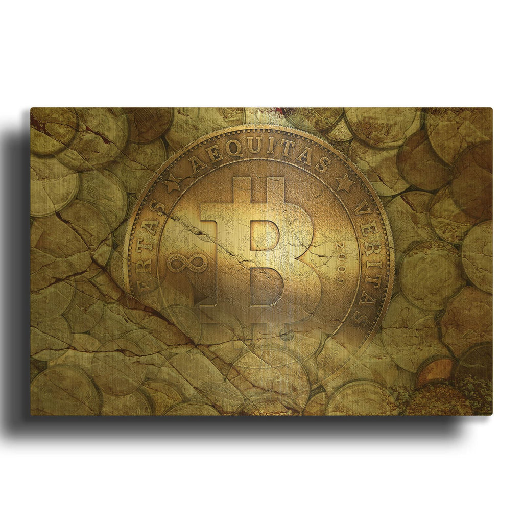'Bitcoin-New Age One' By Steve Hunziker OOB Gold Metal Wall Art