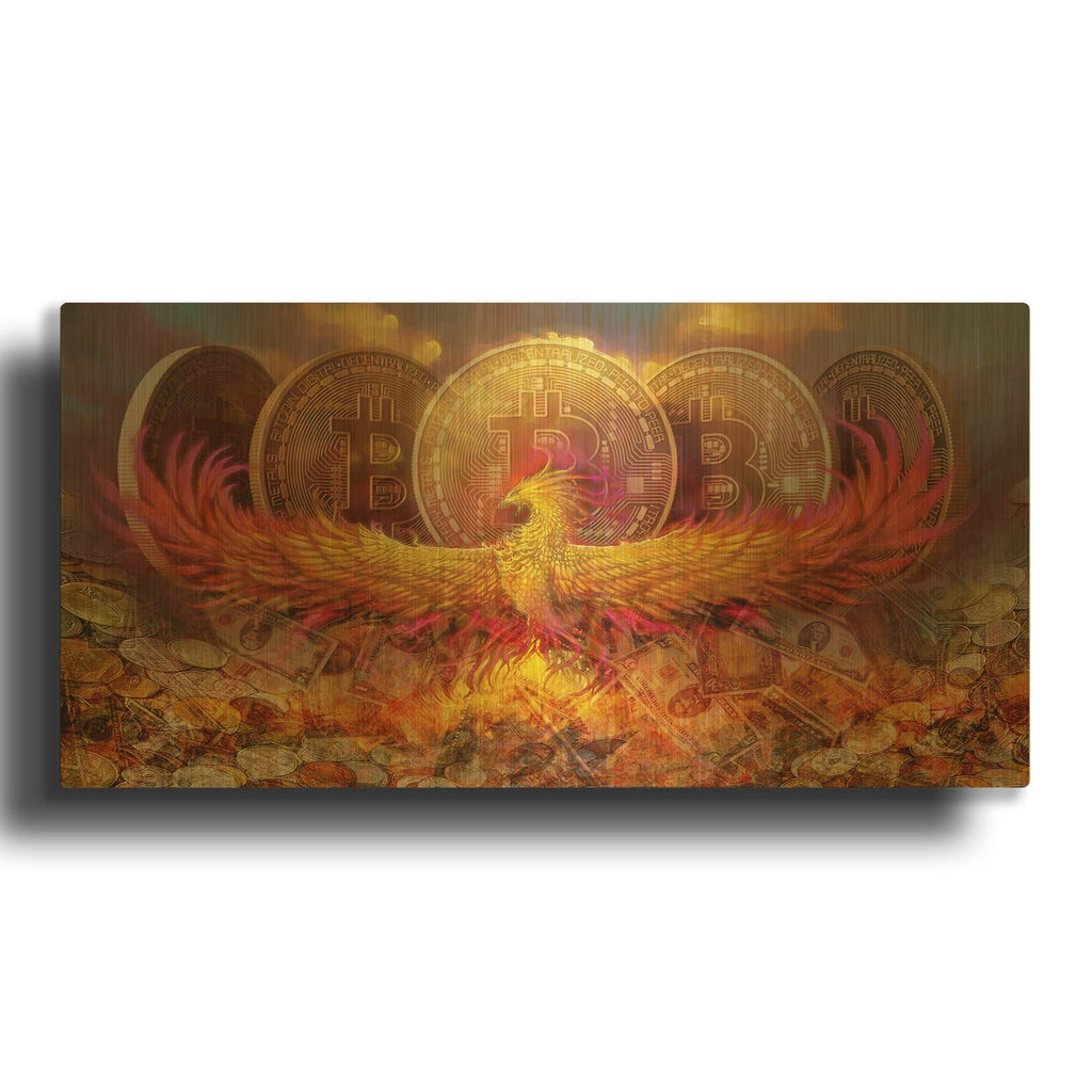 'Bitcoin New Age Nine' By Steve Hunziker OOB Gold Metal Wall Art