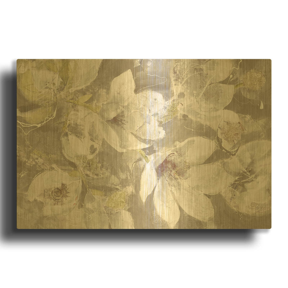 'Magnolias in Bloom Greige' By Albena Hristova Gold Metal Wall Art