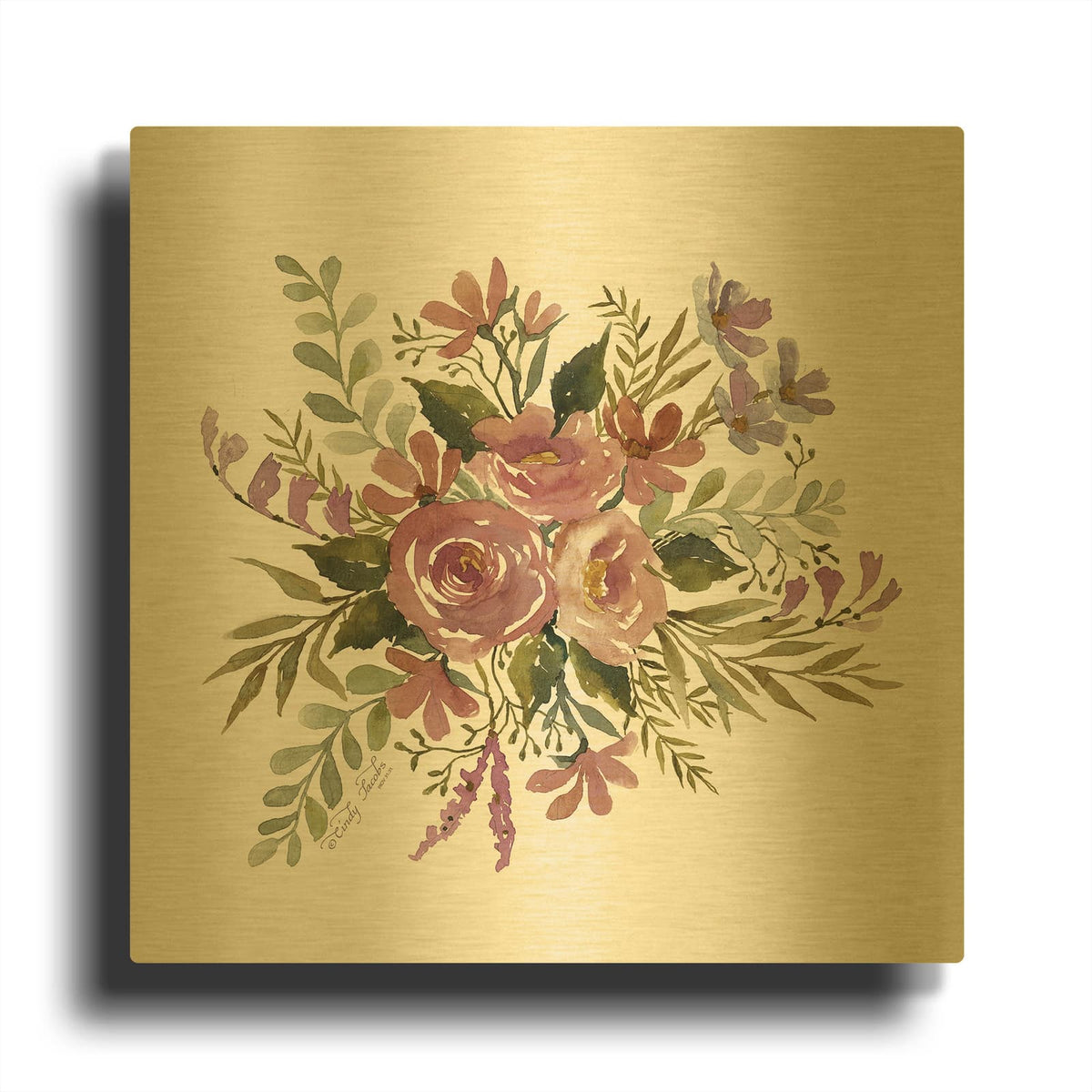 'Floral Spray I' By Cindy Jacobs Gold Metal Wall Art