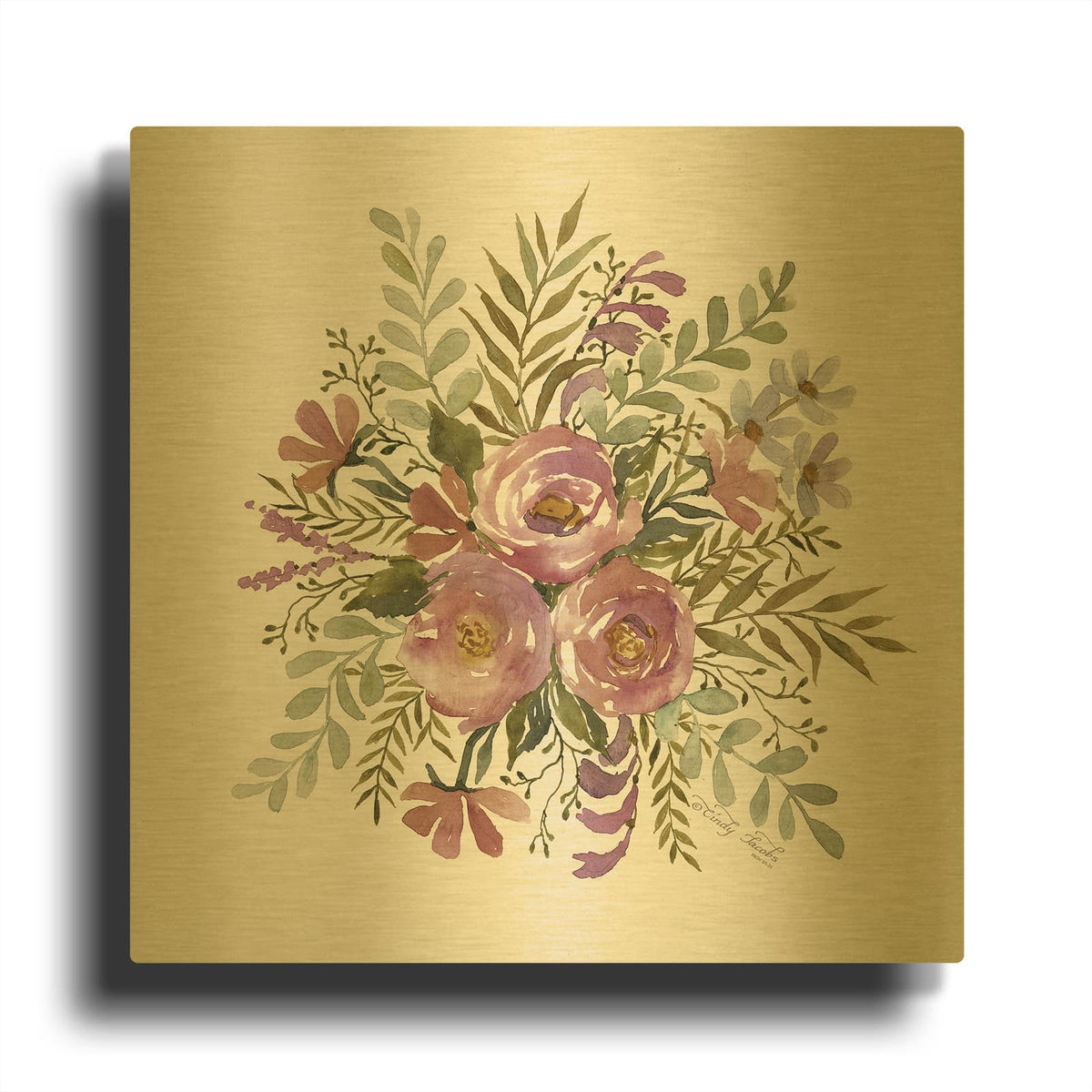 'Floral Spray II' By Cindy Jacobs Gold Metal Wall Art