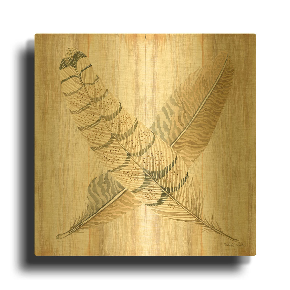 'Feathers Crossed I' By Cindy Jacobs Gold Metal Wall Art