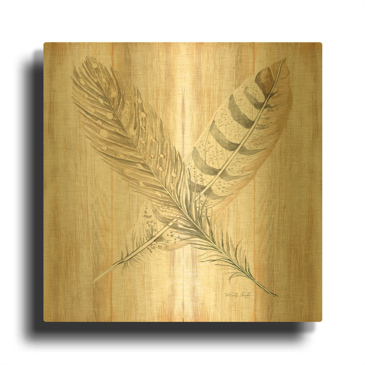 'Feathers Crossed II' By Cindy Jacobs Gold Metal Wall Art