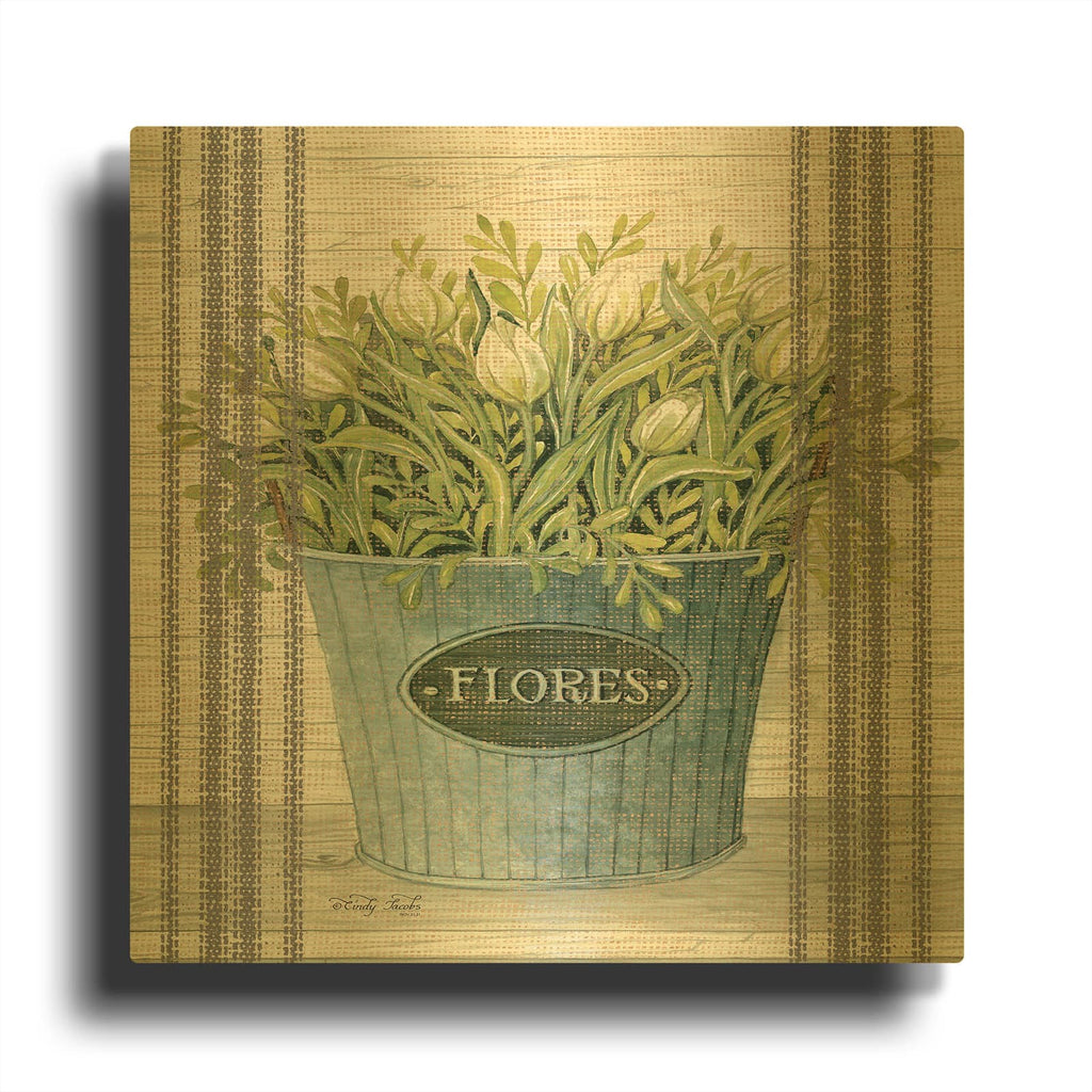 'Galvanized Flores' By Cindy Jacobs Gold Metal Wall Art