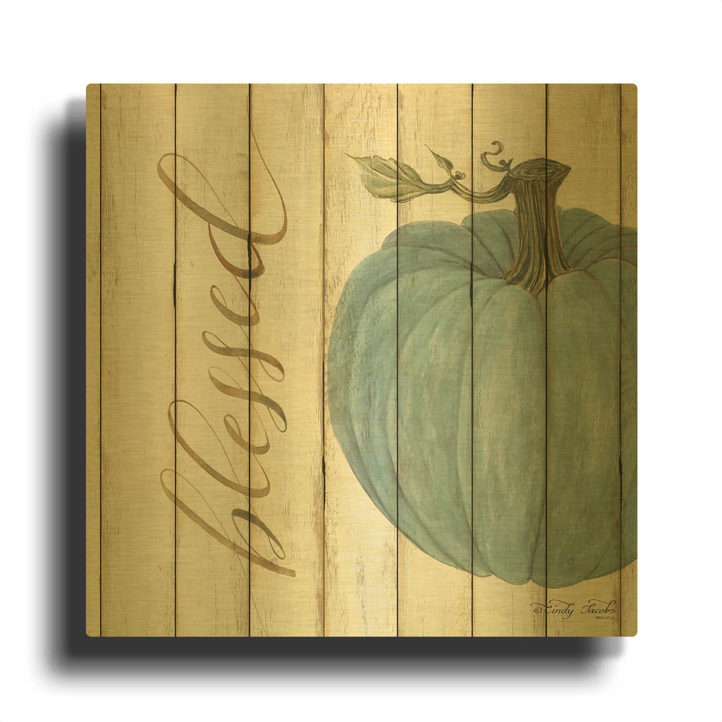 'Blessed Blue Pumpkin' By Cindy Jacobs Gold Metal Wall Art