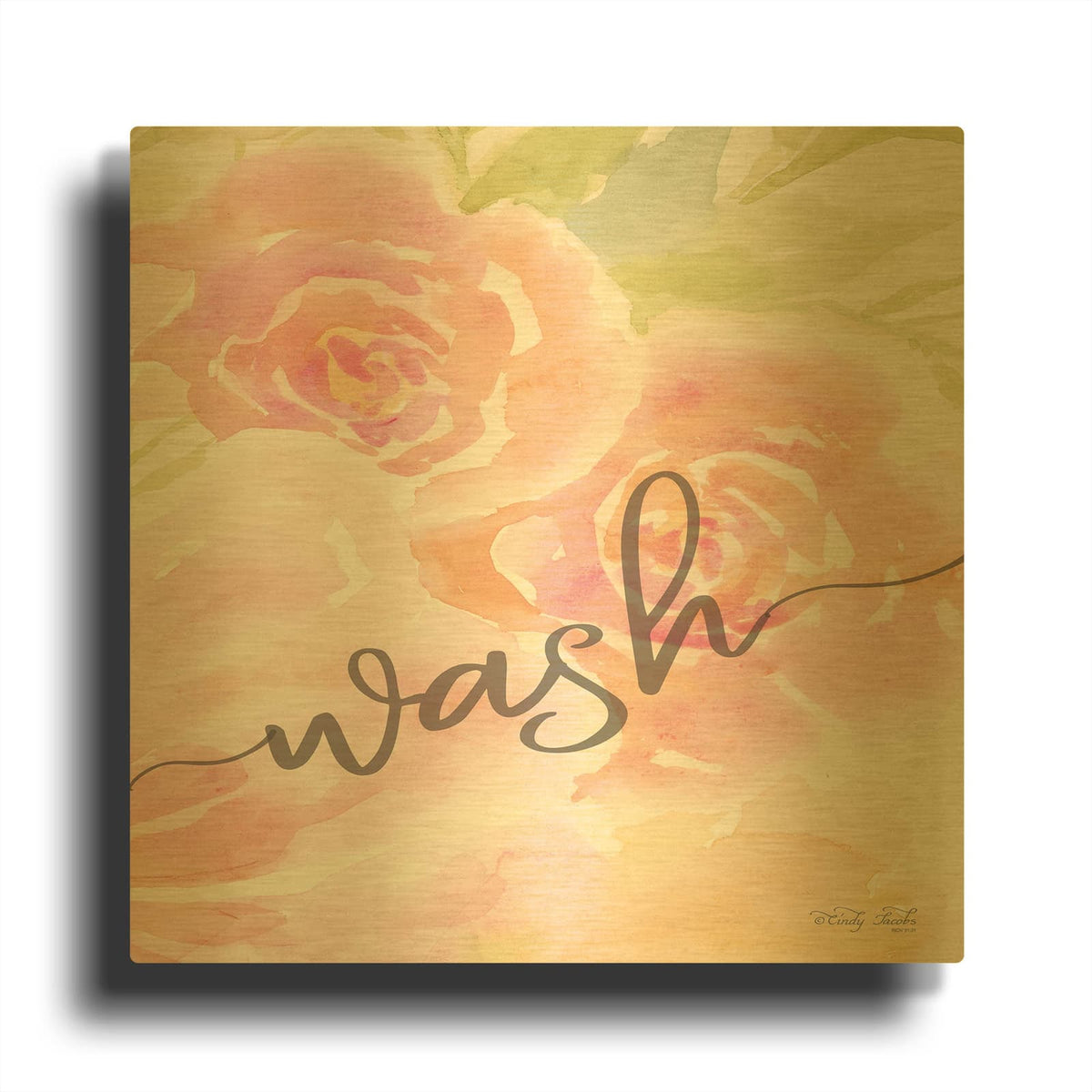 'Floral Wash' By Cindy Jacobs Gold Metal Wall Art