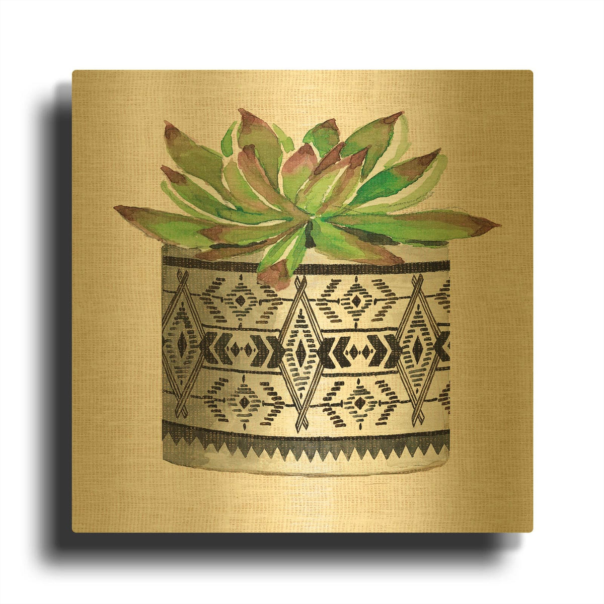 'Cactus Mud Cloth Vase I' By Cindy Jacobs Gold Metal Wall Art