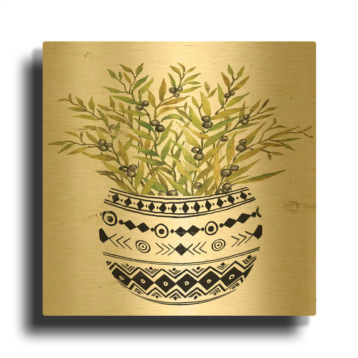 'Mud Cloth Succulent I' By Cindy Jacobs Gold Metal Wall Art