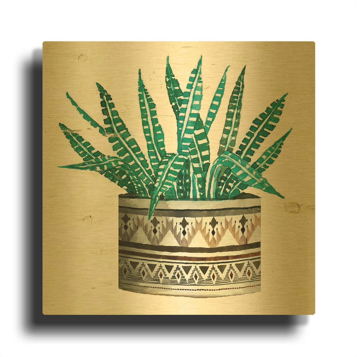 'Mud Cloth Succulent II' By Cindy Jacobs Gold Metal Wall Art