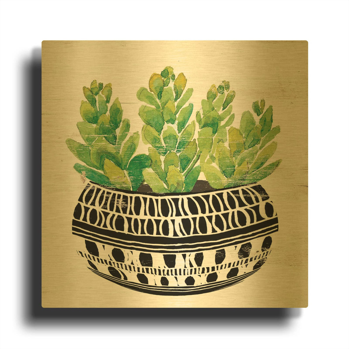 'Mud Cloth Succulent IV' By Cindy Jacobs Gold Metal Wall Art
