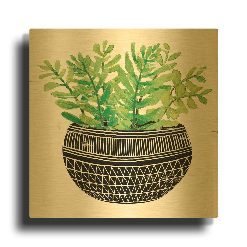 'Mud Cloth Succulent V' By Cindy Jacobs Gold Metal Wall Art