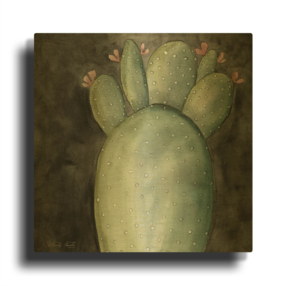 'Big Blooming Cactus I' By Cindy Jacobs Gold Metal Wall Art