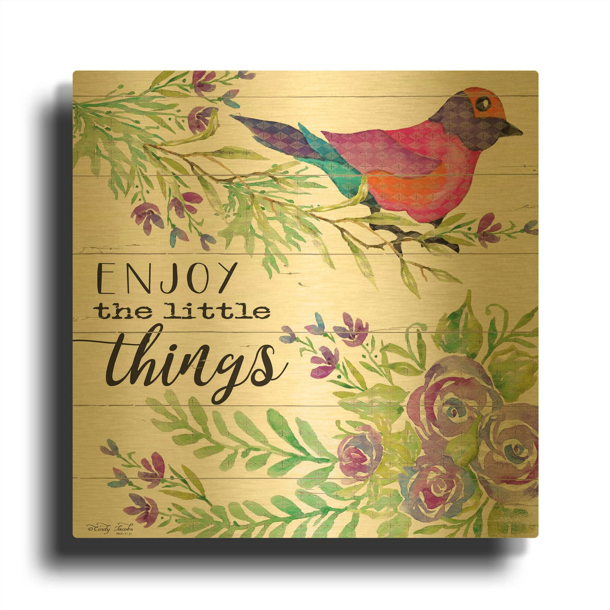 'Enjoy Little Things' By Cindy Jacobs Gold Metal Wall Art