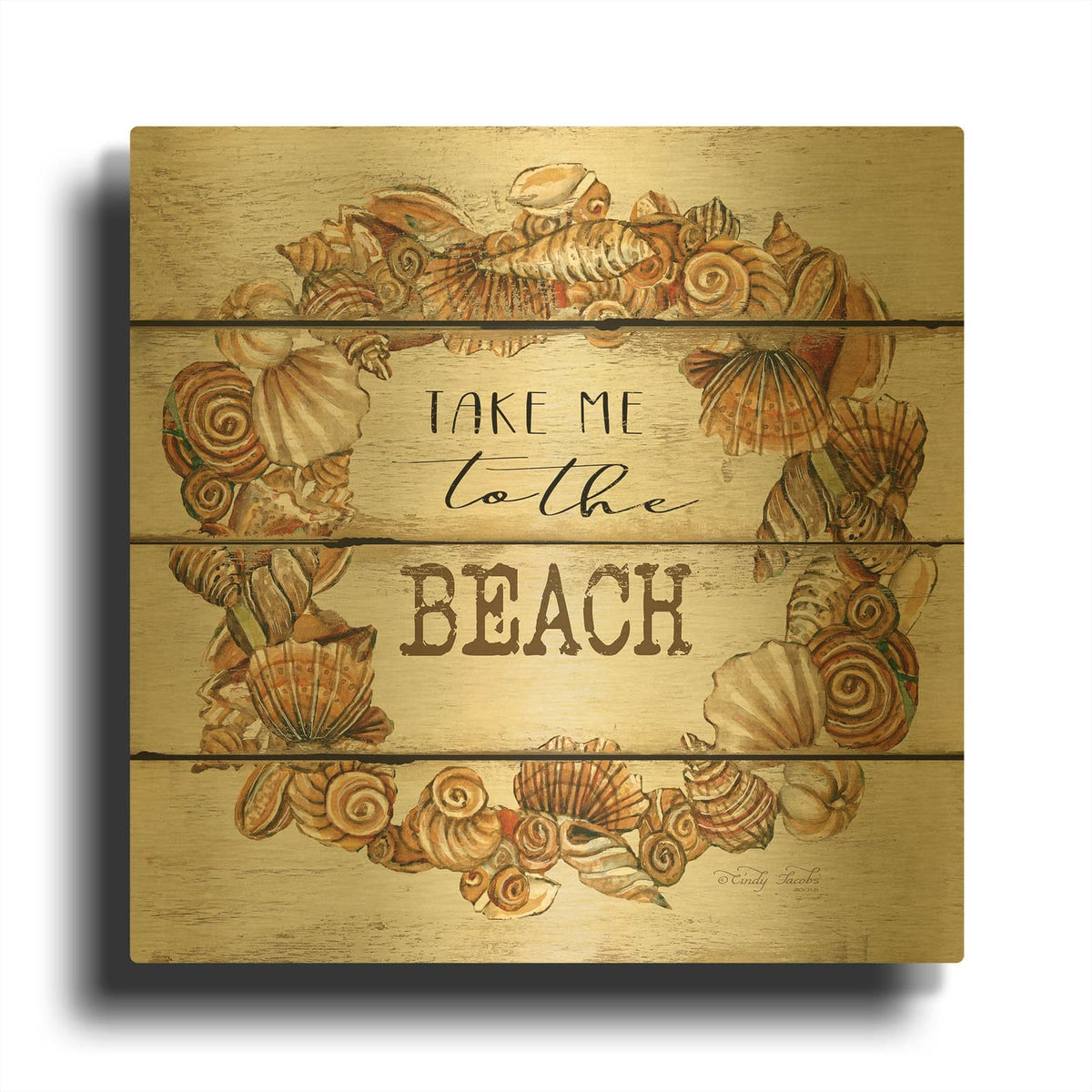 'Take Me to the Beach' By Cindy Jacobs Gold Metal Wall Art